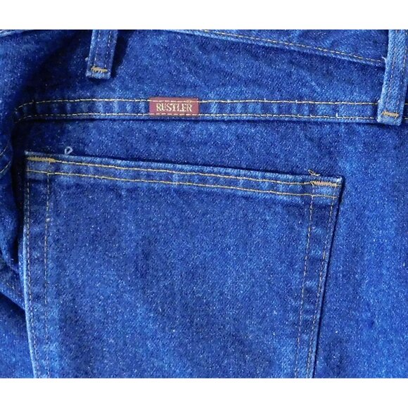 Rustler Jeans Mens 46x32 Actual L 33 Blue Denim Dark Wash Pockets 100% Cotton - Picture 7 of 8